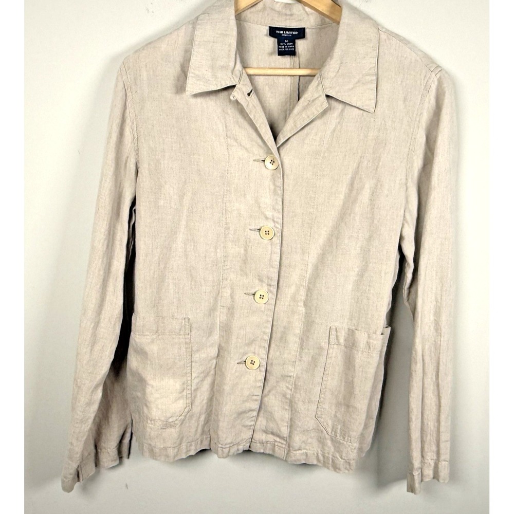 The Limited America  Linen Button Down Jacket Shacket Beige Career Casual Medium